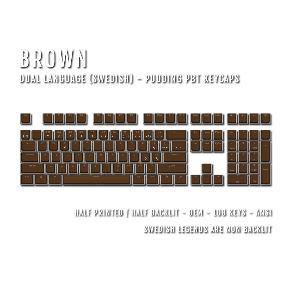 Brown Swedish Dual Language PBT Pudding Keycaps Krome Keycaps LTD swedish
