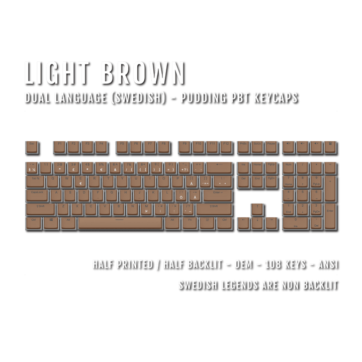Light Brown Swedish Dual Language PBT Pudding Keycaps Krome Keycaps LTD swedish