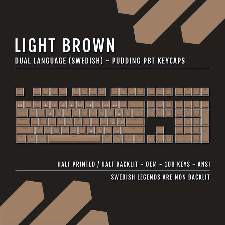 Light Brown Swedish Dual Language PBT Pudding Keycaps Krome Keycaps LTD swedish