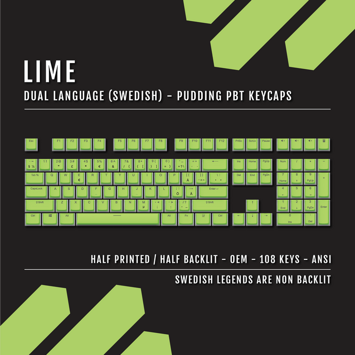 Lime Swedish Dual Language PBT Pudding Keycaps Krome Keycaps LTD swedish