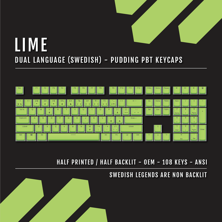 Lime Swedish Dual Language PBT Pudding Keycaps