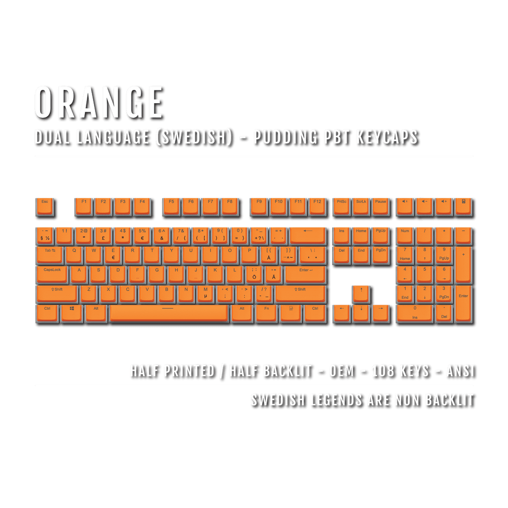 Orange Swedish Dual Language PBT Pudding Keycaps Krome Keycaps LTD swedish