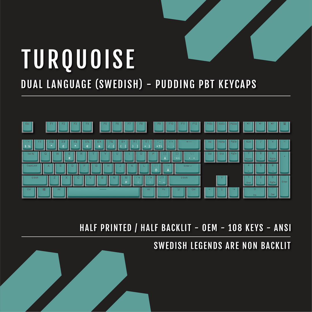 Turquoise Swedish Dual Language PBT Pudding Keycaps Krome Keycaps LTD swedish