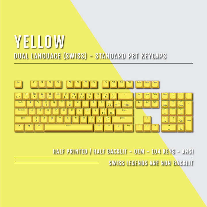 Yellow Swiss (ISO-CH) Dual Language PBT Keycaps Krome Keycaps LTD swiss