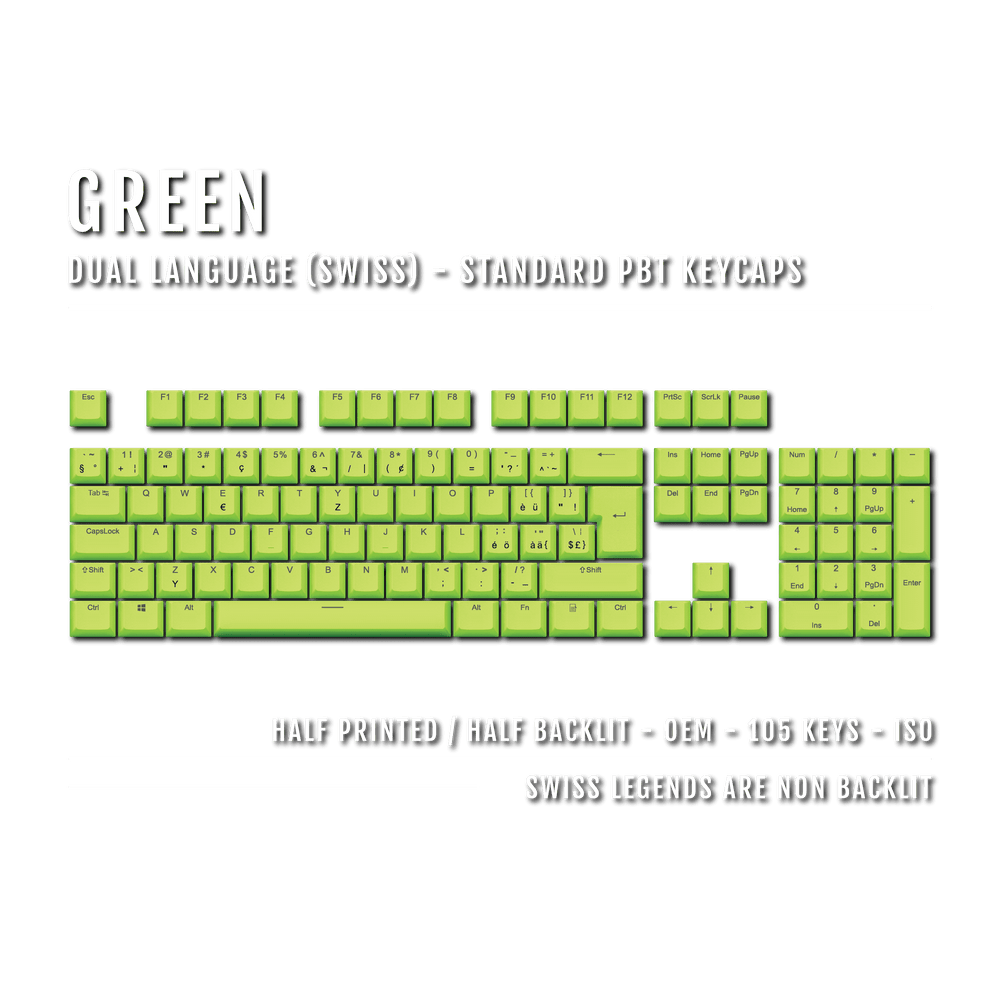 Green Swiss (ISO-CH) Dual Language PBT Keycaps Krome Keycaps LTD swiss
