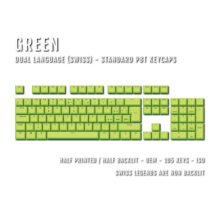 Green Swiss (ISO-CH) Dual Language PBT Keycaps Krome Keycaps LTD swiss