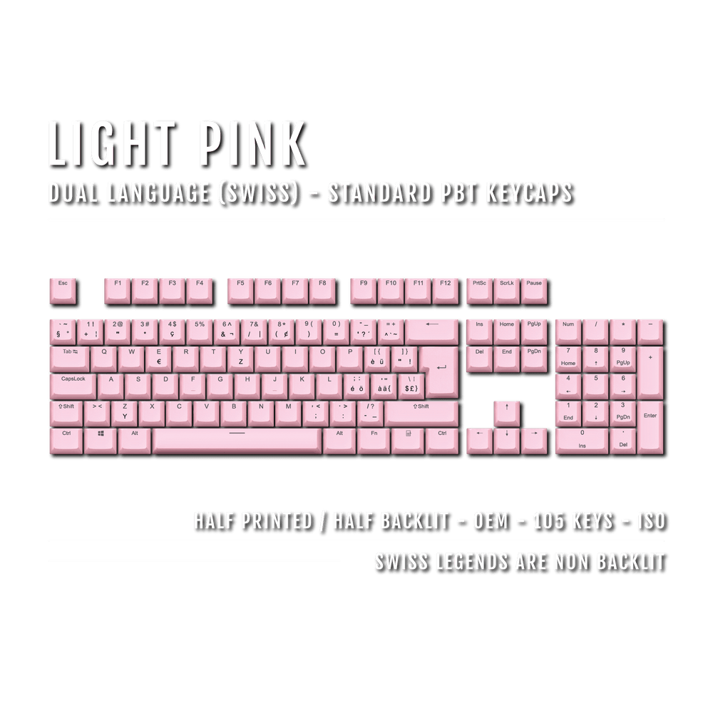 Light Pink Swiss (ISO-CH) Dual Language PBT Keycaps Krome Keycaps LTD swiss