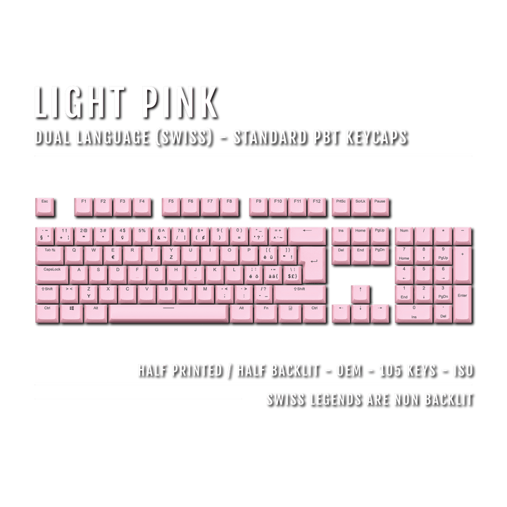 Light Pink Swiss (ISO-CH) Dual Language PBT Keycaps Krome Keycaps LTD swiss