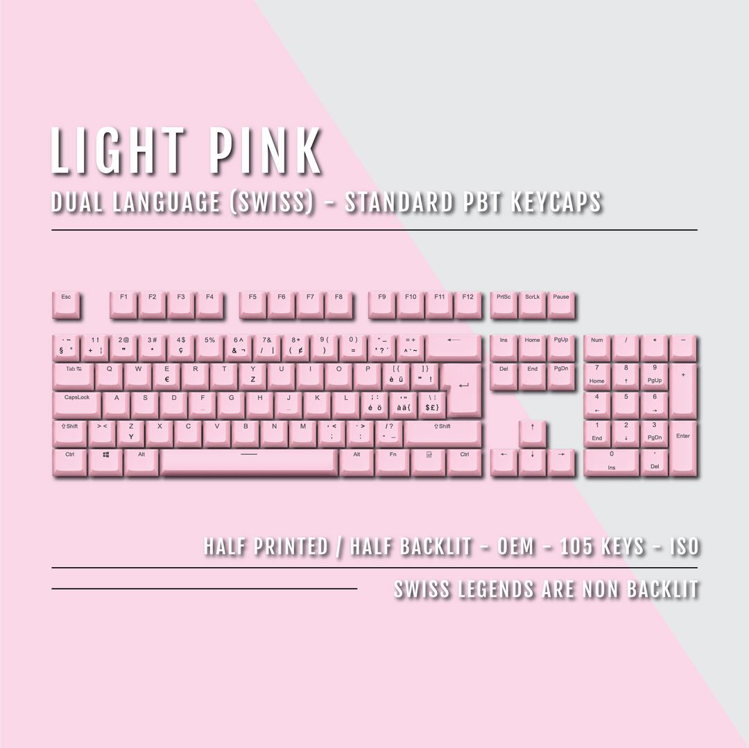 Light Pink PBT Swiss Keycaps - ISO-CH - 100% Size - Dual Language Keycaps - kromekeycaps