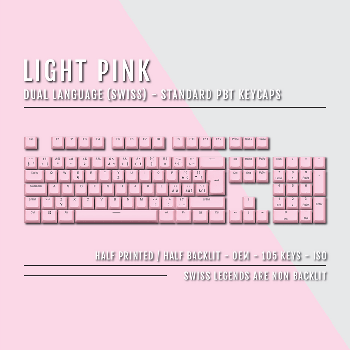 Light Pink Swiss (ISO-CH) Dual Language PBT Keycaps Krome Keycaps LTD swiss