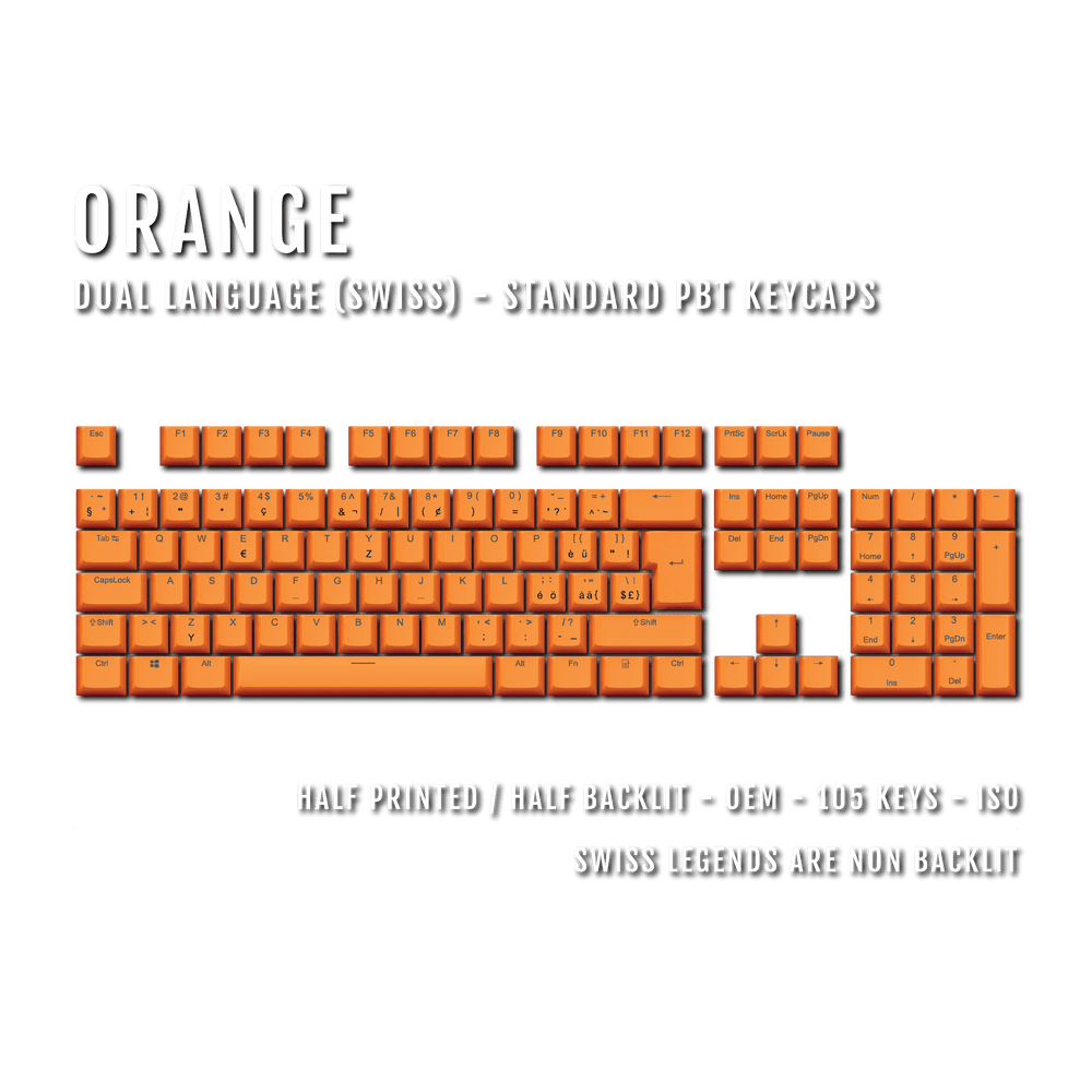 Orange PBT Swiss Keycaps - ISO-CH - 100% Size - Dual Language Keycaps - kromekeycaps