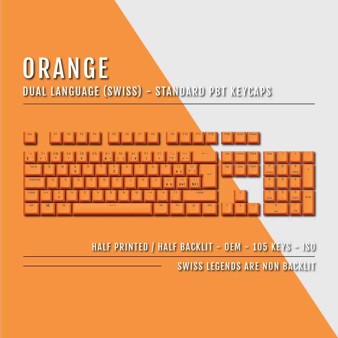 Orange PBT Swiss Keycaps - ISO-CH - 100% Size - Dual Language Keycaps - kromekeycaps
