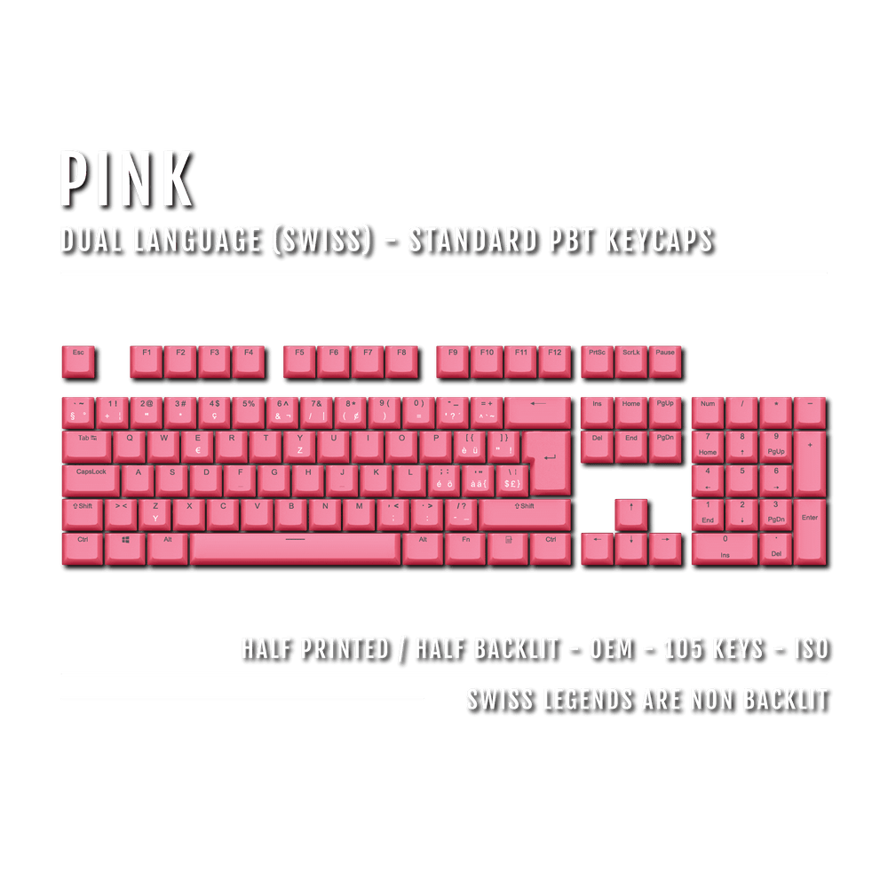 Pink Swiss (ISO-CH) Dual Language PBT Keycaps Krome Keycaps LTD swiss