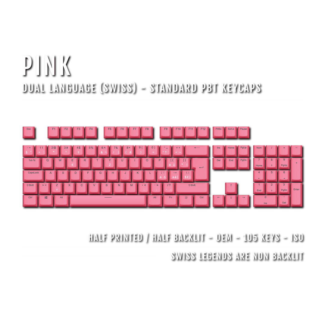 Pink Swiss (ISO-CH) Dual Language PBT Keycaps Krome Keycaps LTD swiss