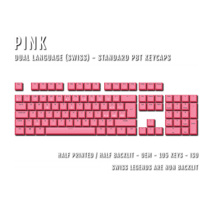 Pink Swiss (ISO-CH) Dual Language PBT Keycaps Krome Keycaps LTD swiss