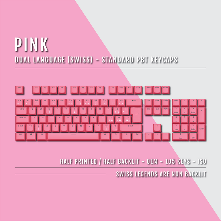 Pink Swiss (ISO-CH) Dual Language PBT Keycaps Krome Keycaps LTD swiss