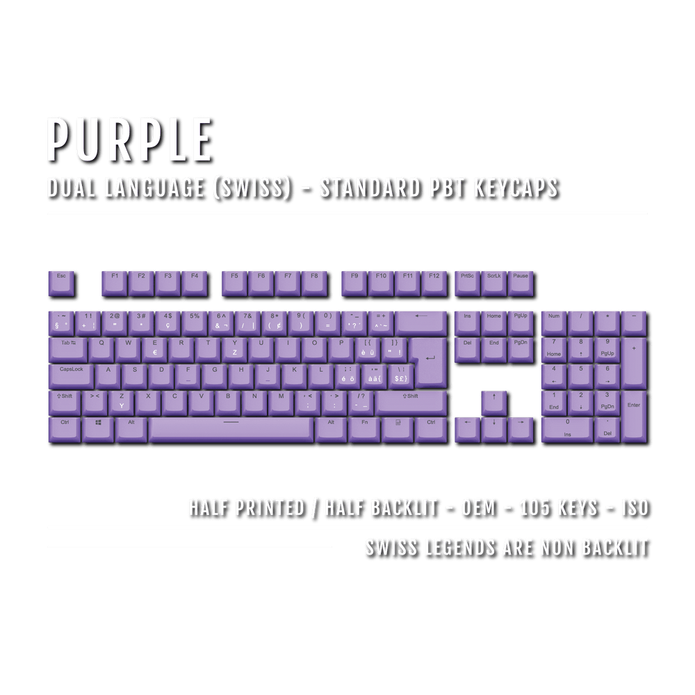 Purple Swiss (ISO-CH) Dual Language PBT Keycaps Krome Keycaps LTD swiss