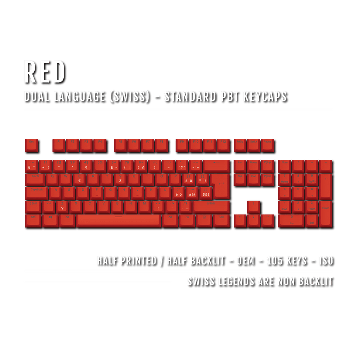 Red PBT Swiss Keycaps - ISO-CH - 100% Size - Dual Language Keycaps - kromekeycaps