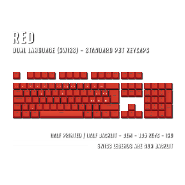 Red Swiss (ISO-CH) Dual Language PBT Keycaps Krome Keycaps LTD swiss