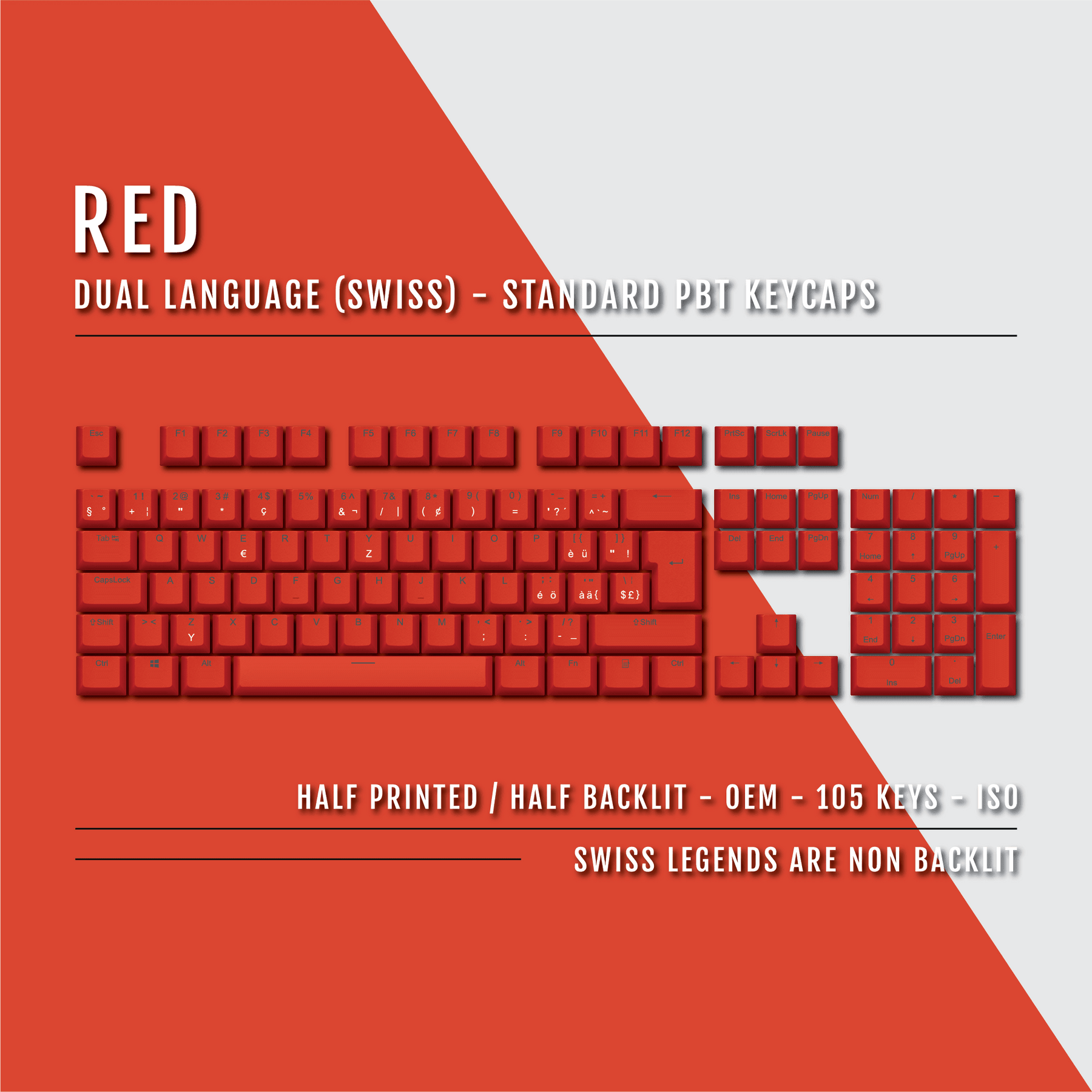 Red Swiss (ISO-CH) Dual Language PBT Keycaps – Krome Keycaps LTD