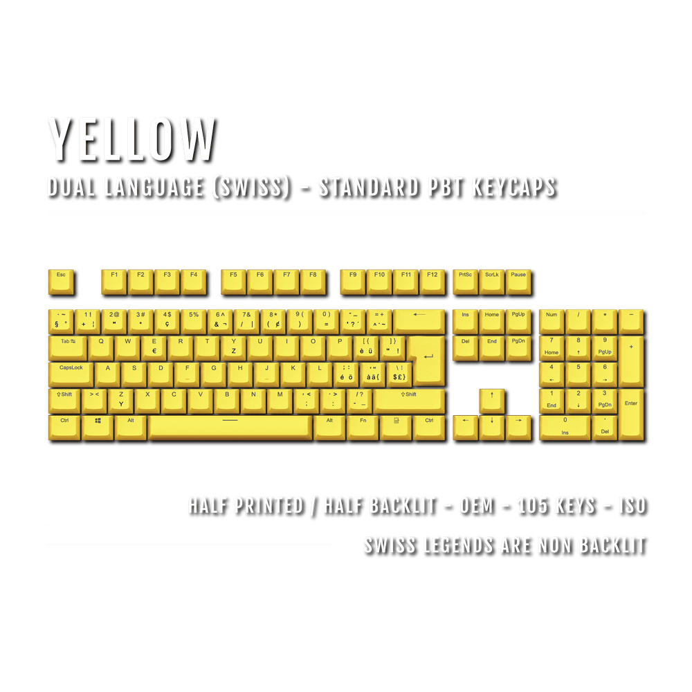 Yellow PBT Swiss Keycaps - ISO-CH - 100% Size - Dual Language Keycaps - kromekeycaps