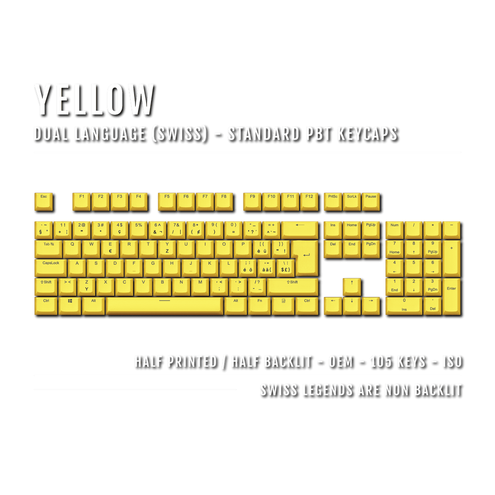 Yellow Swiss (ISO-CH) Dual Language PBT Keycaps Krome Keycaps LTD swiss