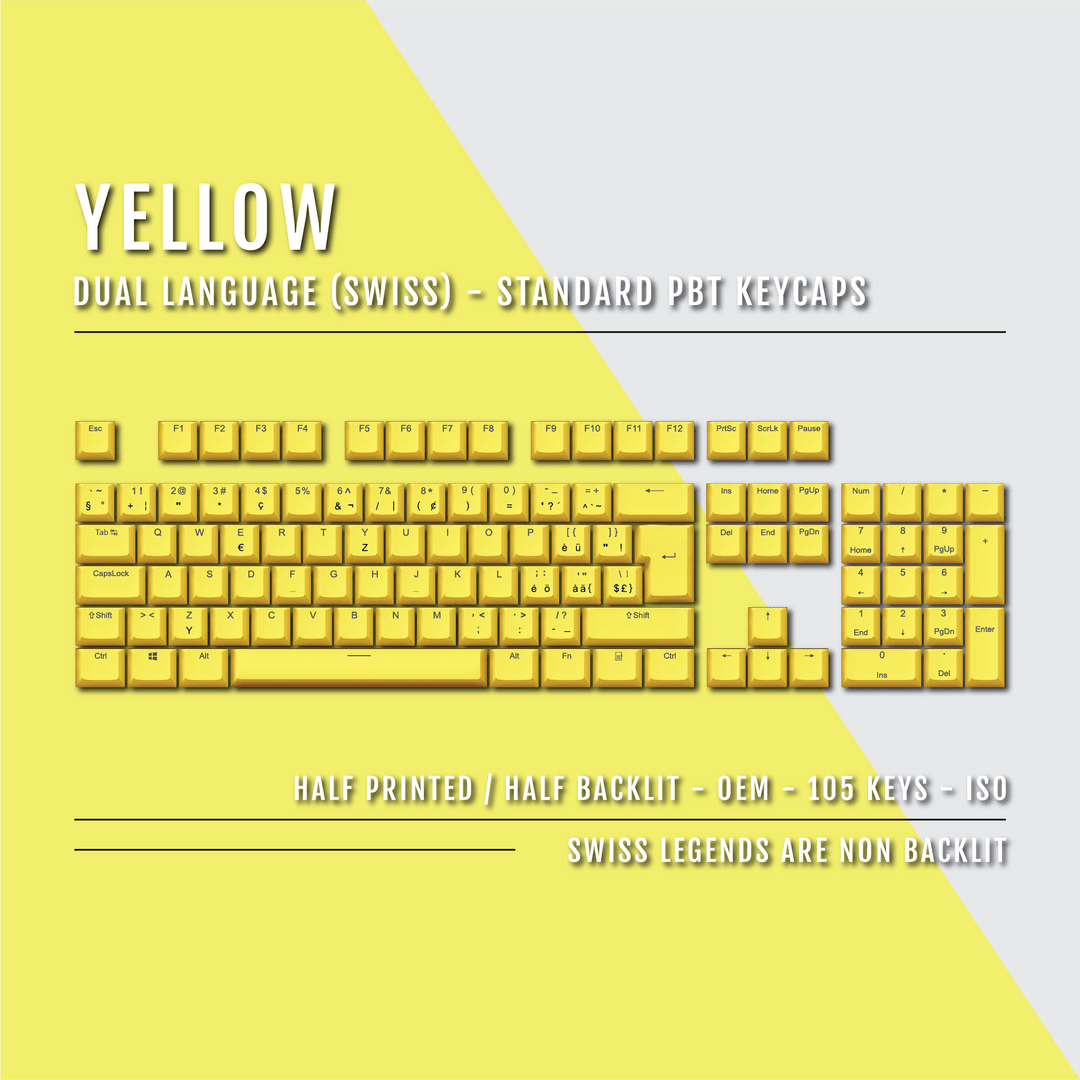 Yellow PBT Swiss Keycaps - ISO-CH - 100% Size - Dual Language Keycaps - kromekeycaps