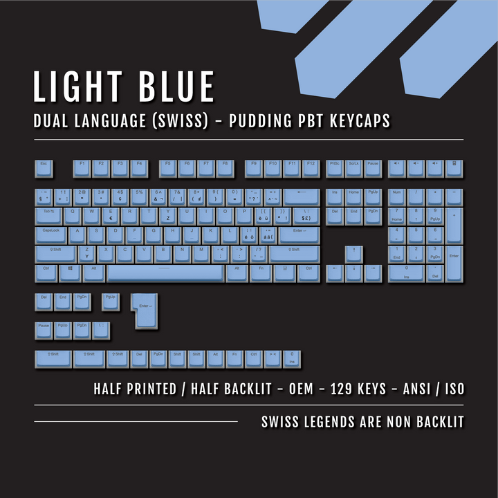 Light Blue Swiss (ISO-CH) Dual Language PBT Pudding Keycaps Krome Keycaps LTD swiss