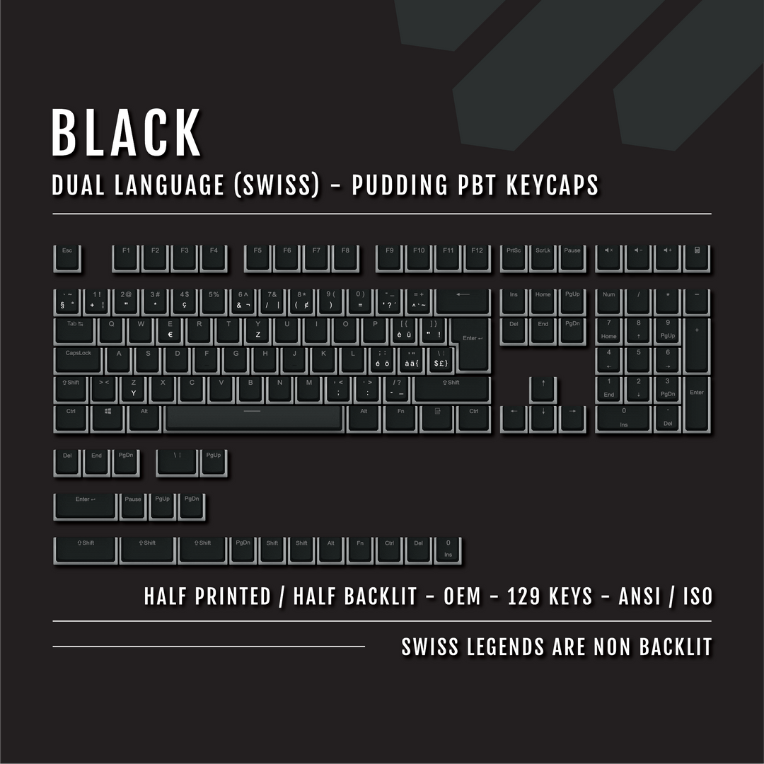 Black Swiss (ISO-CH) Dual Language PBT Pudding Keycaps