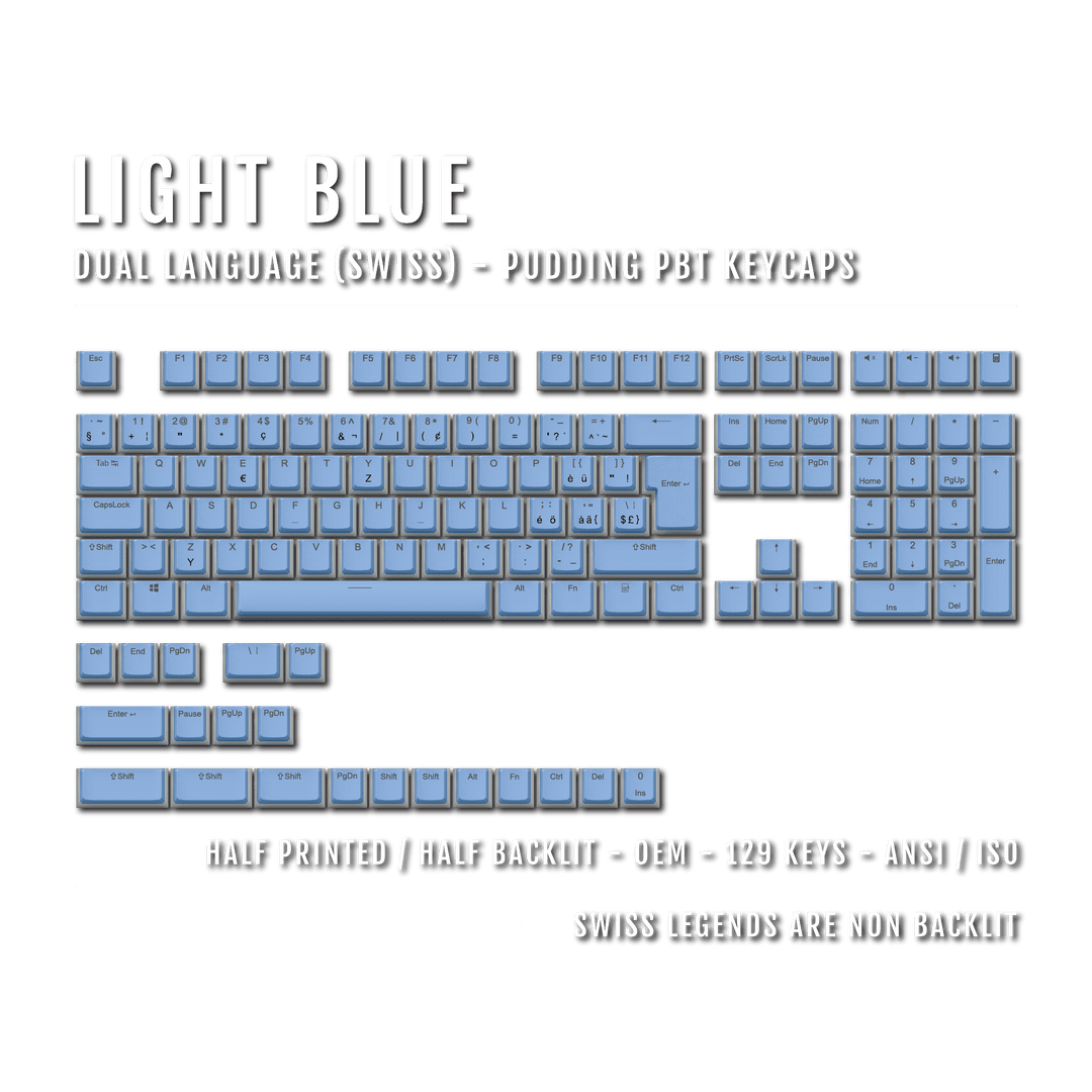 Light Blue Swiss (ISO-CH) Dual Language PBT Pudding Keycaps Krome Keycaps LTD swiss