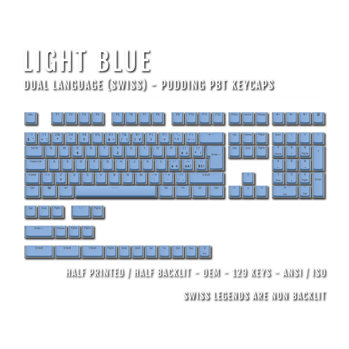 Light Blue Swiss (ISO-CH) Dual Language PBT Pudding Keycaps Krome Keycaps LTD swiss