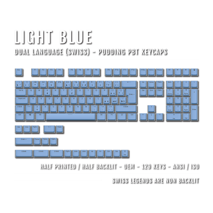 Light Blue Swiss (ISO-CH) Dual Language PBT Pudding Keycaps