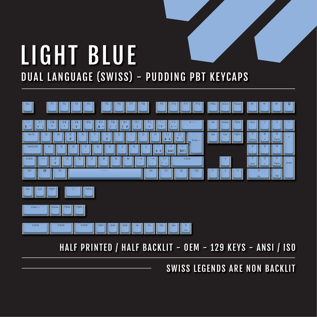 Light Blue Swiss (ISO-CH) Dual Language PBT Pudding Keycaps