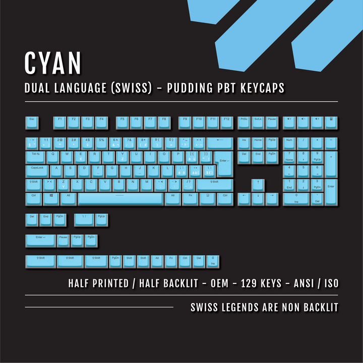 Cyan Swiss (ISO-CH) Dual Language PBT Pudding Keycaps Krome Keycaps LTD swiss