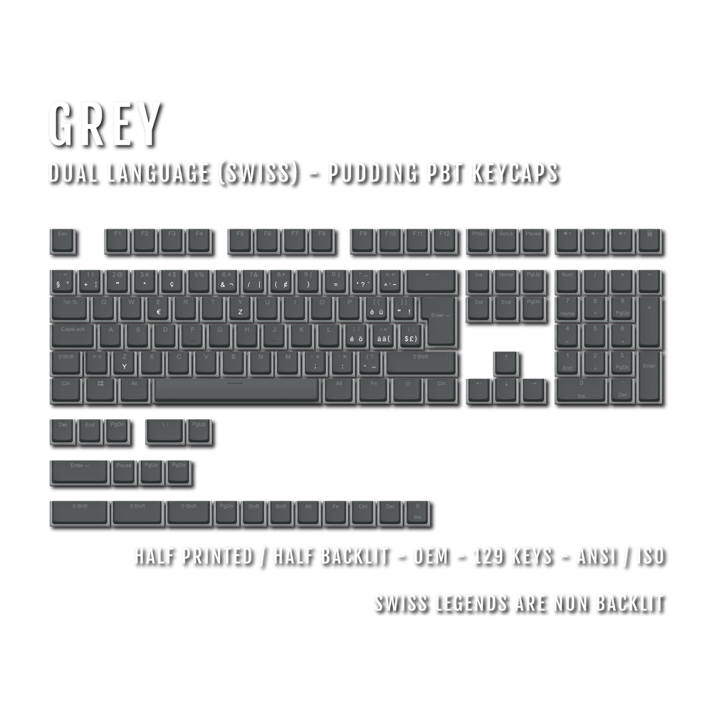Grey Swiss (ISO-CH) Dual Language PBT Pudding Keycaps Krome Keycaps LTD swiss