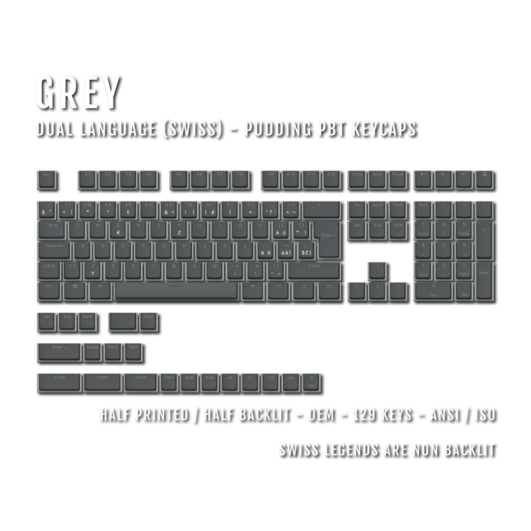 Grey Swiss (ISO-CH) Dual Language PBT Pudding Keycaps
