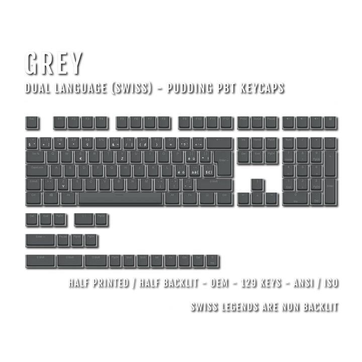 Grey Swiss (ISO-CH) Dual Language PBT Pudding Keycaps Krome Keycaps LTD swiss