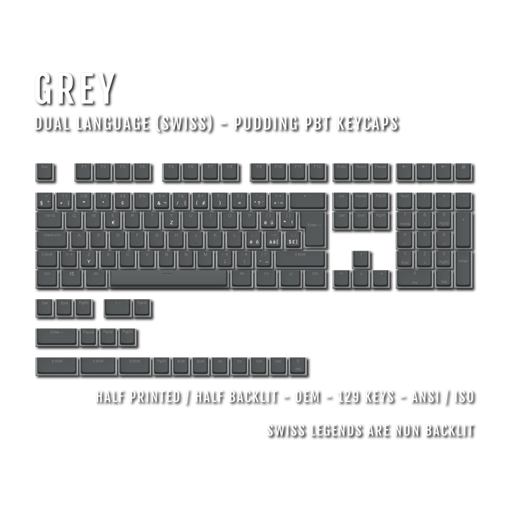 Grey Swiss (ISO-CH) Dual Language PBT Pudding Keycaps