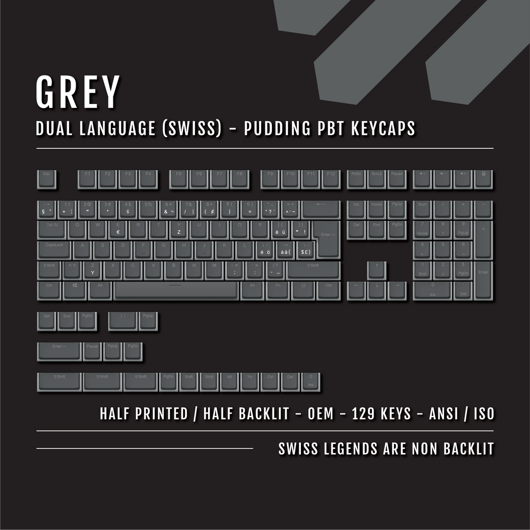 Grey Swiss (ISO-CH) Dual Language PBT Pudding Keycaps