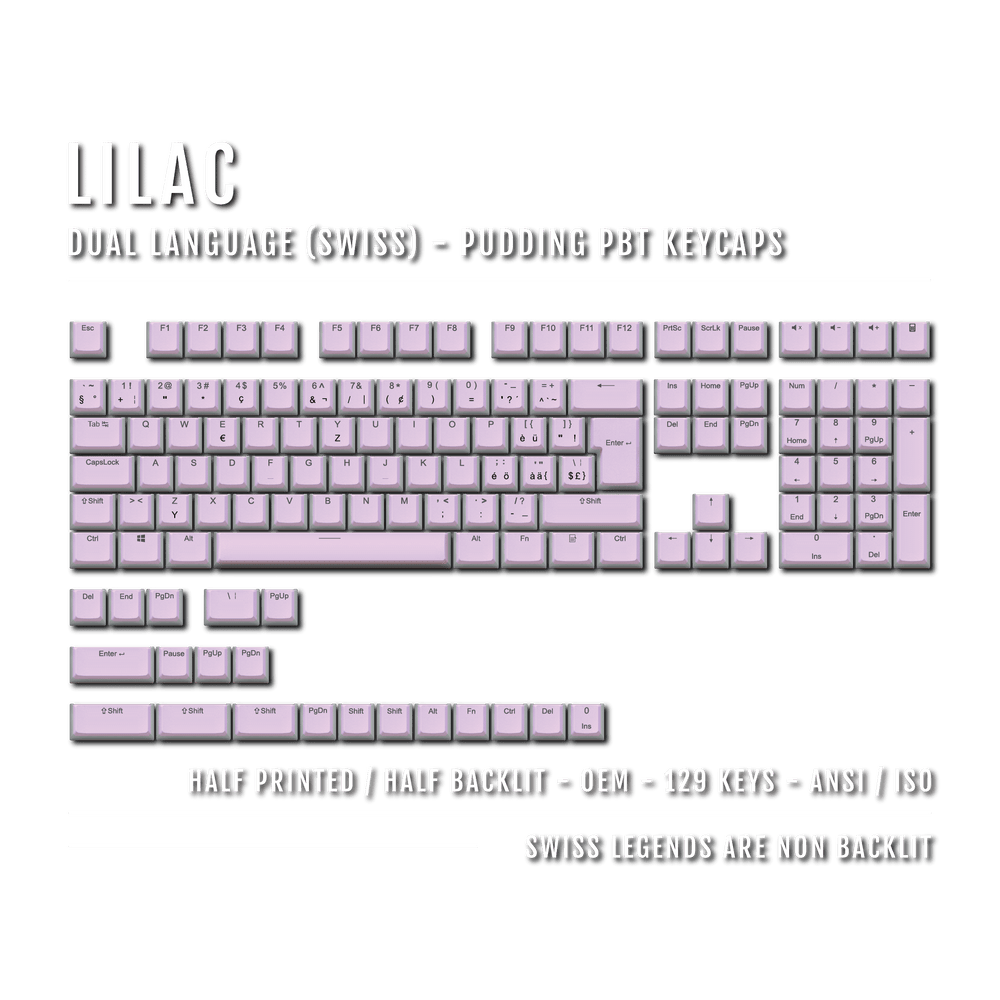 Lilac Swiss (ISO-CH) Dual Language PBT Pudding Keycaps Krome Keycaps LTD swiss