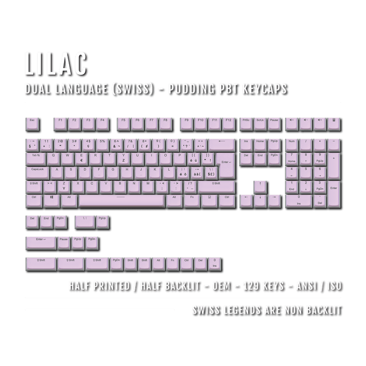 Lilac Swiss (ISO-CH) Dual Language PBT Pudding Keycaps