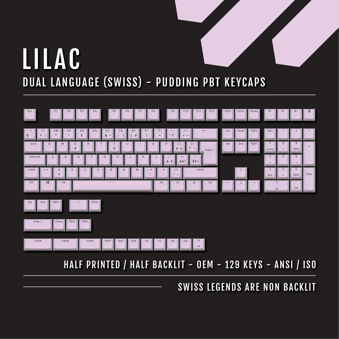 Lilac Swiss (ISO-CH) Dual Language PBT Pudding Keycaps Krome Keycaps LTD swiss