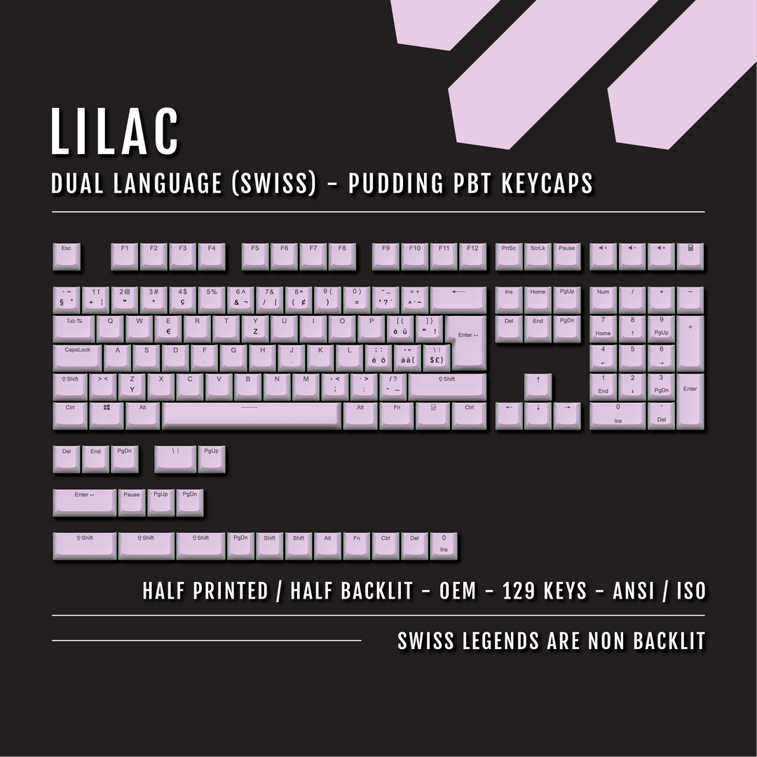 Lilac Swiss (ISO-CH) Dual Language PBT Pudding Keycaps