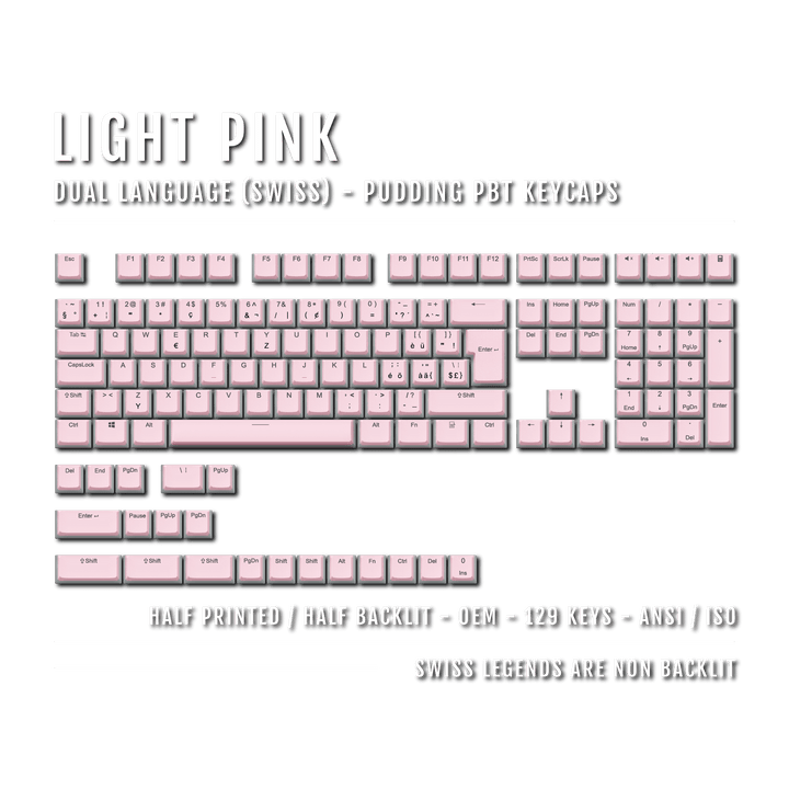 Light Pink Swiss (ISO-CH) Dual Language PBT Pudding Keycaps Krome Keycaps LTD swiss