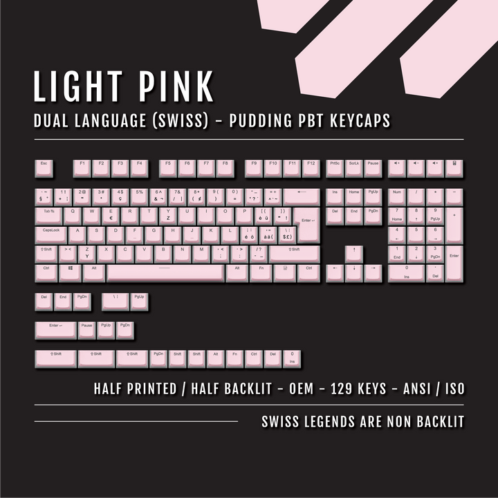 Light Pink Swiss (ISO-CH) Dual Language PBT Pudding Keycaps Krome Keycaps LTD swiss