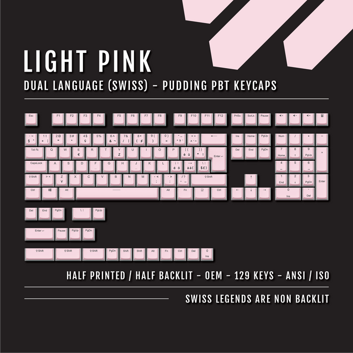 Light Pink Swiss (ISO-CH) Dual Language PBT Pudding Keycaps