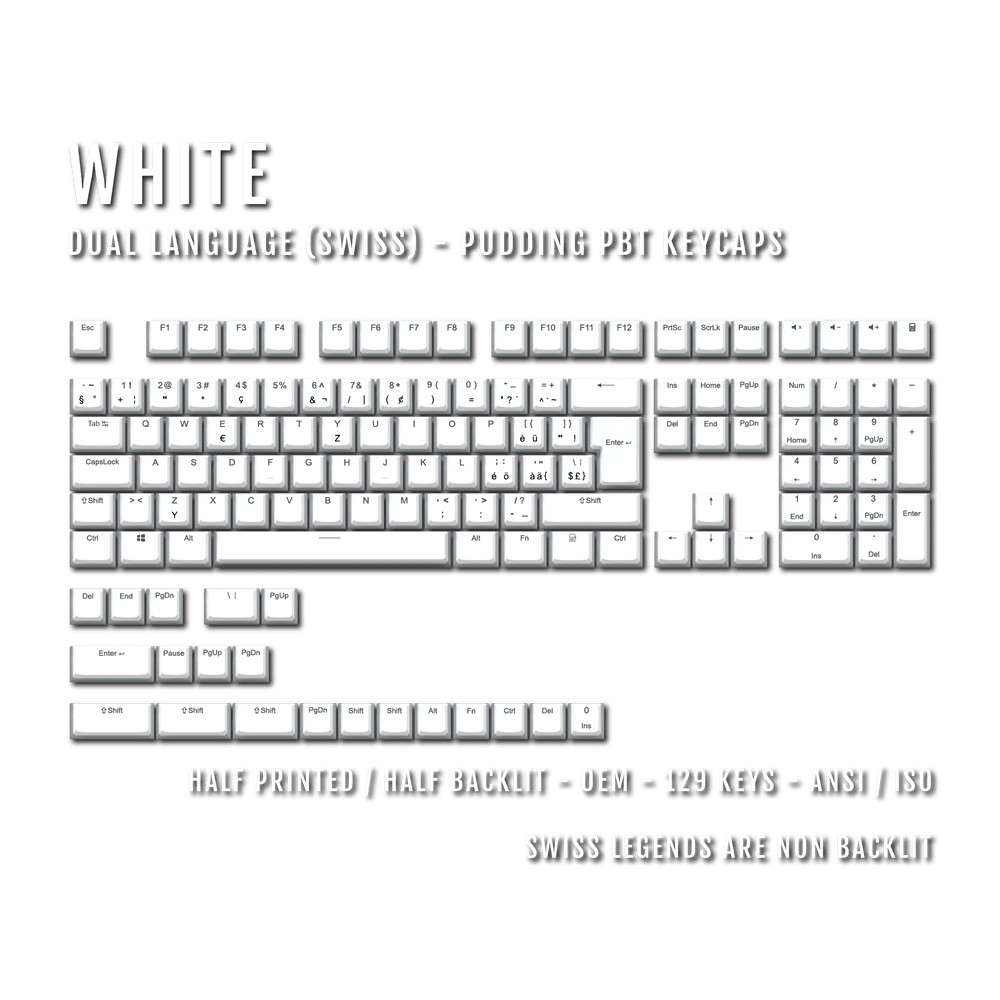 White Swiss (ISO-CH) Dual Language PBT Pudding Keycaps Krome Keycaps LTD swiss