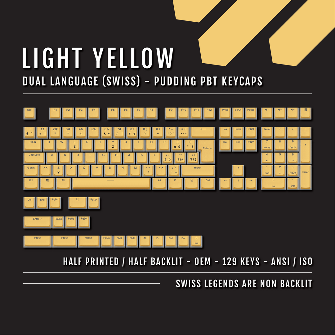 Light Yellow Swiss (ISO-CH) Dual Language PBT Pudding Keycaps