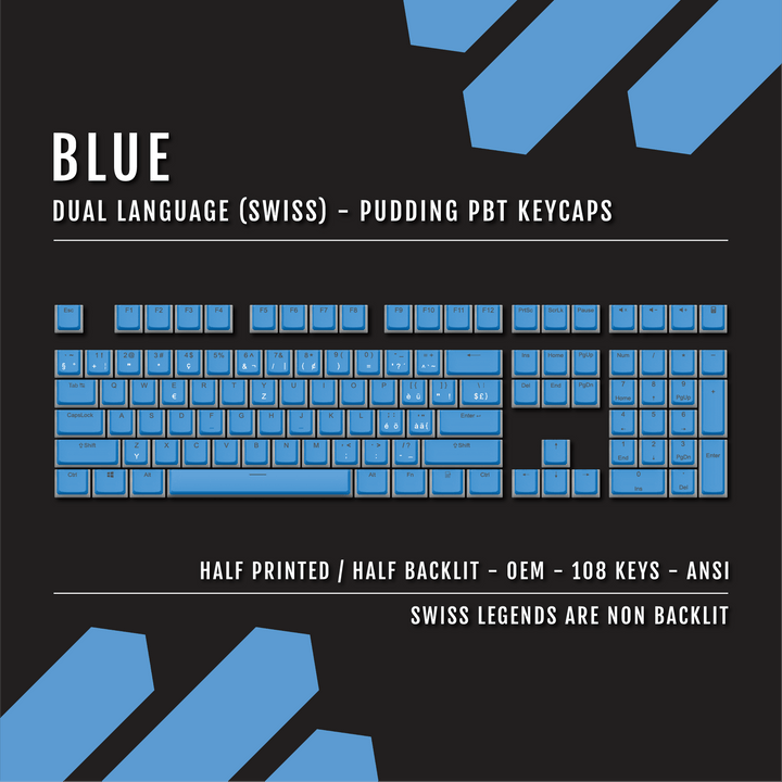 Blue Swiss Dual Language PBT Pudding Keycaps Krome Keycaps LTD swiss