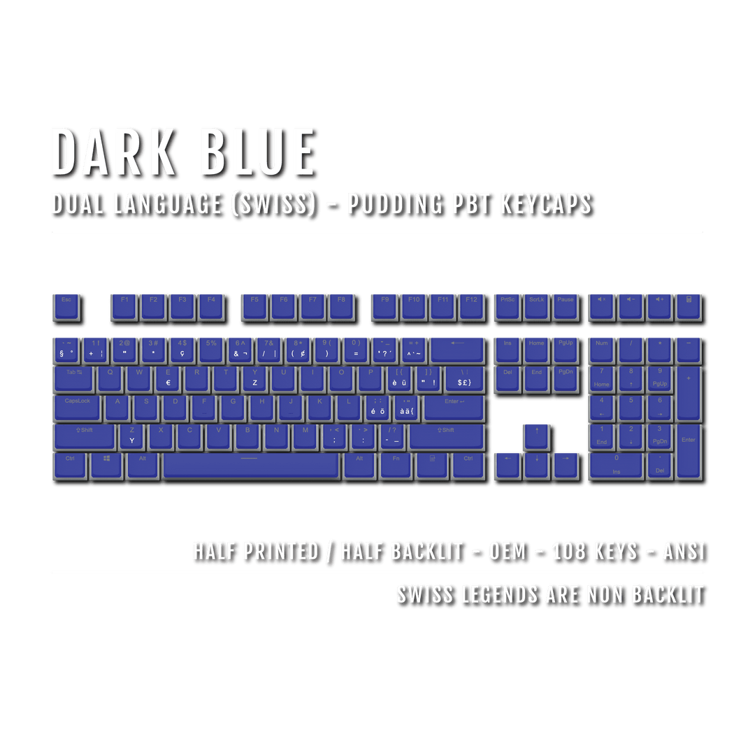 Dark Blue Swiss Dual Language PBT Pudding Keycaps